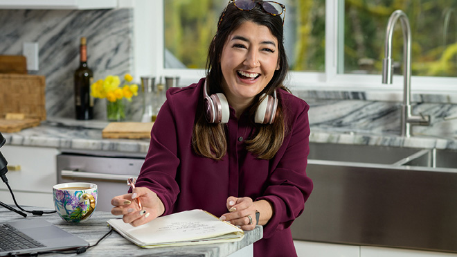 a woman smiling at camera