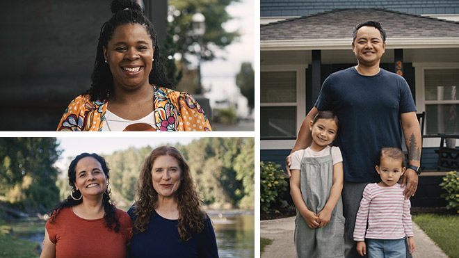 a collage of families