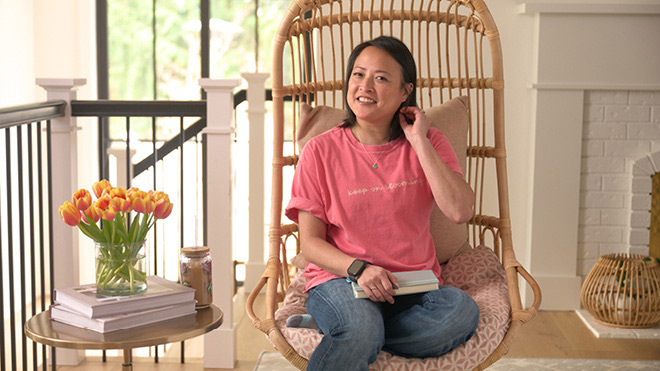 a woman sitting in a chair