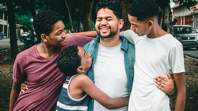 a group of people standing together