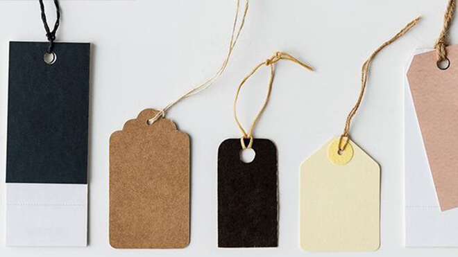 Multiple blank, colorful price tags