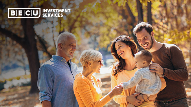 Two smiling families. BECU Investment Services.