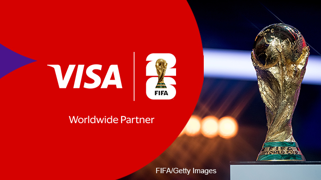Visa World Partner FIFA logo featuring a soccer trophy