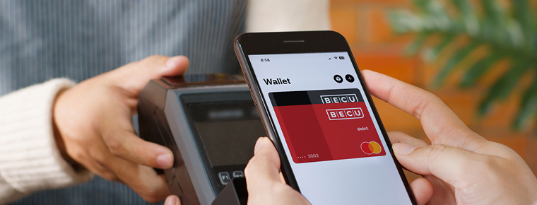 Image of digital wallet with BECU cards on smartphone 