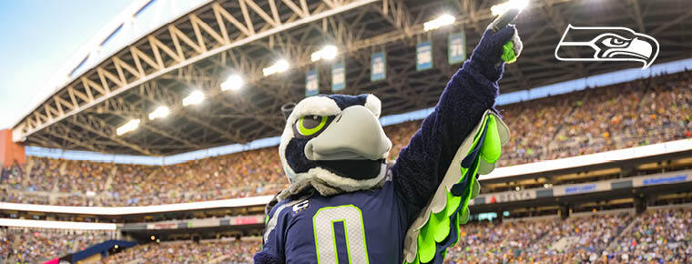 Blitz the Seahawks Mascot. Seahawks logo.