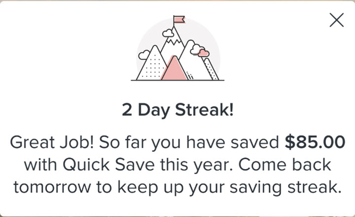 Quick Save Message: Saving Streak