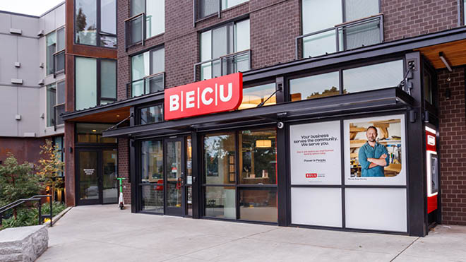 BECU Columbia City location, a building with glass doors