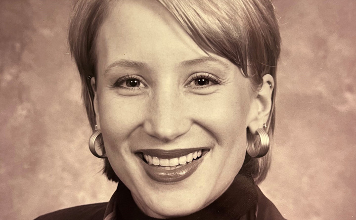 A black and white headshot of Shawna Thompson taken while working at BECU in 1997.