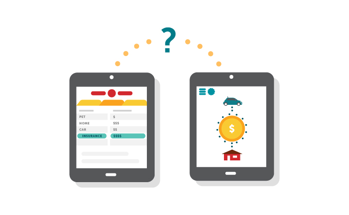 An illustration of two tablets that suggest comparison shopping for insurance. 