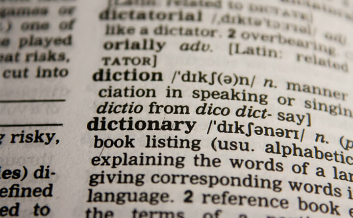 Vocabulary words in dictionary