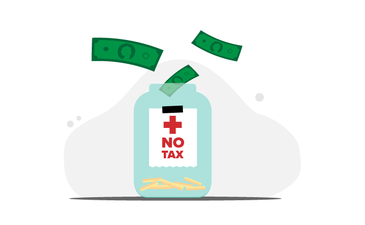 Illustration of jar with money going into it stating "no tax"