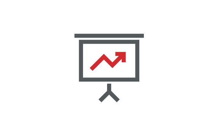 Presentation chart with arrow moving up