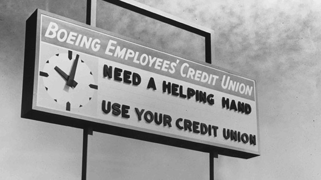 Original outdoor reader board for Boeing Employees' Credit Union