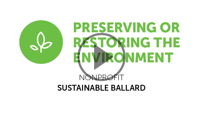 Sustainable Ballard title with a video play button