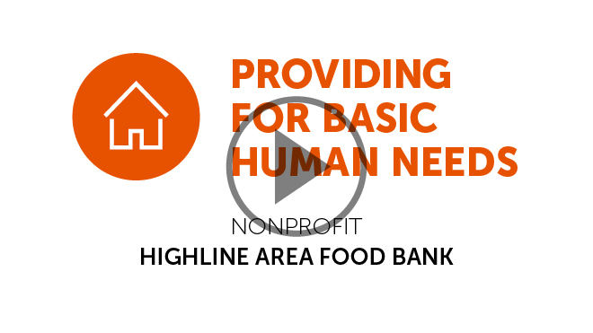 Highline Area Food Bank title with a video play button