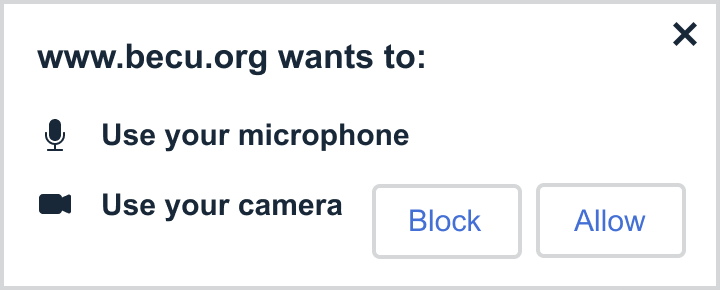 Prompt to allow access to the microphone and camera on your device